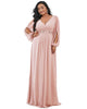 Chiffon V-Neckline Long Sleeve Formal Evening Dress - thumbnail