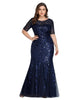 Floral Sequin Mermaid Tulle Evening Dress - thumbnail