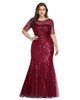 Floral Sequin Mermaid Tulle Evening Dress - thumbnail