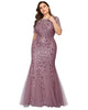 Floral Sequin Mermaid Tulle Evening Dress - thumbnail