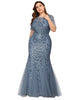 Floral Sequin Mermaid Tulle Evening Dress - thumbnail