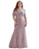 Floral Sequin Mermaid Tulle Evening Dress - thumbnail