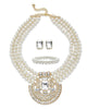 Crystal and Sim. Pearl Goldtone Necklace Earring and Bracelet Set 17"-19" 8mm - thumbnail