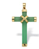 10k Yellow Gold and Genuine Green Jade and Cross Pendant 1.5" - thumbnail