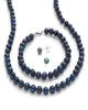 Genuine Black Cultured Pearl Silvertone Earring, Necklace and Bracelet Set 18" - thumbnail