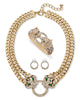 2.72 Cttw. Pave Crystal and Simulated Emerald Goldtone Leopard 3-Piece Set - thumbnail