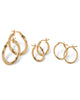3-Pair Set 18k Gold-Plated Sterling Silver Polished Hoop Earrings - thumbnail