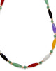 Multicolor Genuine Jade 14k Gold Beaded and Barrel Shapes Link Necklace 18" - thumbnail