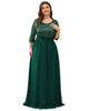 3/4 Sleeves Round Neck Evening Dress With Sequin Bodice - thumbnail