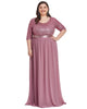 3/4 Sleeves Round Neck Evening Dress With Sequin Bodice - thumbnail