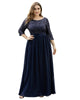 3/4 Sleeves Round Neck Evening Dress With Sequin Bodice - thumbnail
