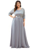 3/4 Sleeves Round Neck Evening Dress With Sequin Bodice - thumbnail