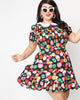 Smak Parlour Black & Rainbow Dot Smocked Fit & Flare Dress - thumbnail