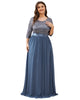 3/4 Sleeves Round Neck Evening Dress With Sequin Bodice - thumbnail