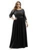 3/4 Sleeves Round Neck Evening Dress With Sequin Bodice - thumbnail