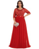 3/4 Sleeves Round Neck Evening Dress With Sequin Bodice - thumbnail