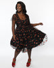 Unique Vintage Black & Glitter Cherry Print Heart & Soul Babydoll Dress - thumbnail