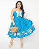 Unique Vintage Blue & White Farm Border Golightly Swing Dress - thumbnail