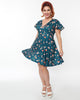 Unique Vintage Curve Green Mushroom Print Fit & Flare Flutter Dress - thumbnail