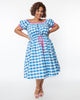 Unique Vintage Curve Blue & White Gingham Picnic Swing Dress - thumbnail