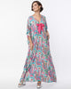 Unique Vintage Pink & Blue Paisley Print Bow Front Caftan - thumbnail