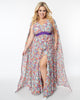 Unique Vintage Purple & Mint Psychedelic Wave Print Cape Maxi Dress - thumbnail