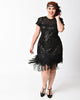 Unique Vintage 1920s Black Sequin Fringe Del Mar Flapper Dress - thumbnail