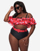 Emily The Strange x Unique Vintage Red & Black Cats Ruffle Swim Top - thumbnail