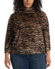 Long Sleeve Zebra Eyelash Puff Shoulder Snit Top - thumbnail