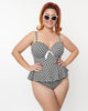 Unique Vintage Black & White Gingham Solana Tankini Swim Top - thumbnail