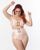 Unique Vintage Pink & Rose Gold Chevron High Waist Belted Swim Bottom - thumbnail