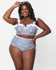 Unique Vintage Navy Gingham & Floral Cape May Swim Bottoms - thumbnail