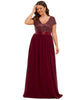 Empire Waist V-Neck Cap Sleeve Chiffon Evening Dress - thumbnail