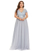 Empire Waist V-Neck Cap Sleeve Chiffon Evening Dress - thumbnail