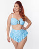 Unique Vintage Blue Gingham Buckle Swim Top - thumbnail