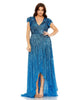V-Neckline Flutter Sleeve High-Low Gown, Plus - thumbnail