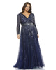 Embellished Illusion Long Sleeve V Neck A Line Gown - thumbnail