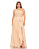 Ruched One Shoulder Soft Tie Draped A Line Gown - thumbnail