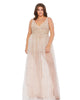 Beaded Sleeveless V Neck Sheer Overlay Romper - thumbnail