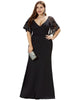 Sexy V Neck Maxi Bodycon Evening Dress with Flare Sleeves - thumbnail