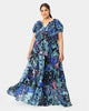 Butterfly print georgette crewneck ruched tier dress - thumbnail