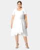 Asymmetric wrap scoopneck skirted dupioni dress - thumbnail