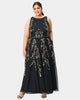 Floral embroidery tulle boatneck maxi dress - thumbnail