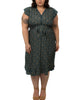 Alma Short Dress V Frilled Neck Ditsy Print Teal - thumbnail