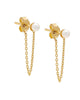 Pearl Chain Front Back Stud Earring 14K Gold One Size Pair - thumbnail