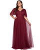 V Neck Tulle Formal Evening Dress with Ruffle Sleeves - thumbnail