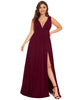 Sleeveless V-Neck Empire Waist High Slit Floor-Length Evening Dress - thumbnail