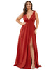 Sleeveless V-Neck Empire Waist High Slit Floor-Length Evening Dress - thumbnail