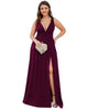 Sleeveless V-Neck Empire Waist High Slit Floor-Length Evening Dress - thumbnail