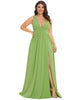 Sleeveless V-Neck Empire Waist High Slit Floor-Length Evening Dress - thumbnail